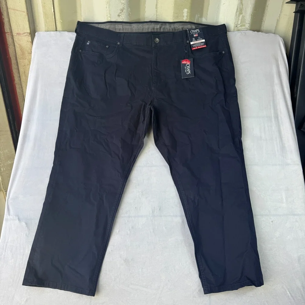Chaps Chino Pants Mens 50x30 Navy Blue Cotton Stretch Slim Fit Straight Leg